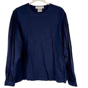Jones New York Navy Blue Long Sleeve Button Shoulder Blouse 12